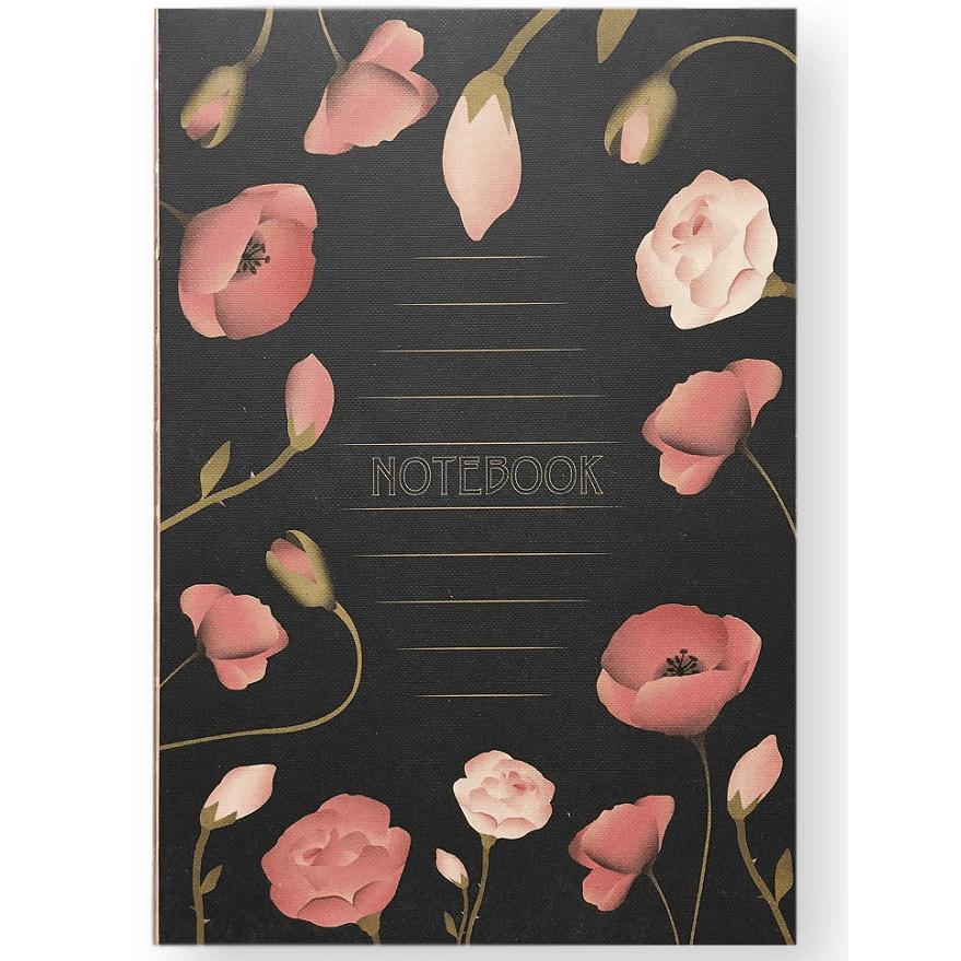 Vissevasse Notebook med blomster, sort, medium