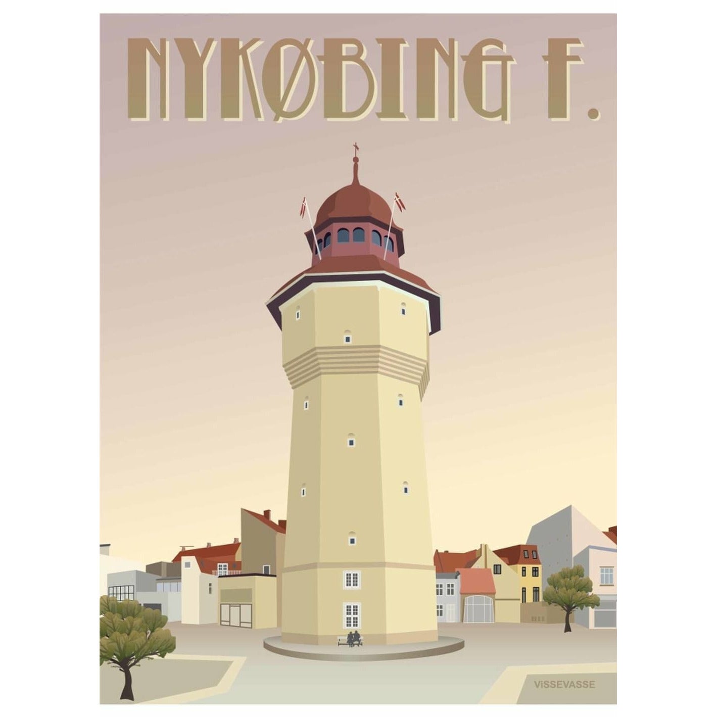 Vissevasse Nykøbing F il poster della torre d'acqua, 30 x 40 cm