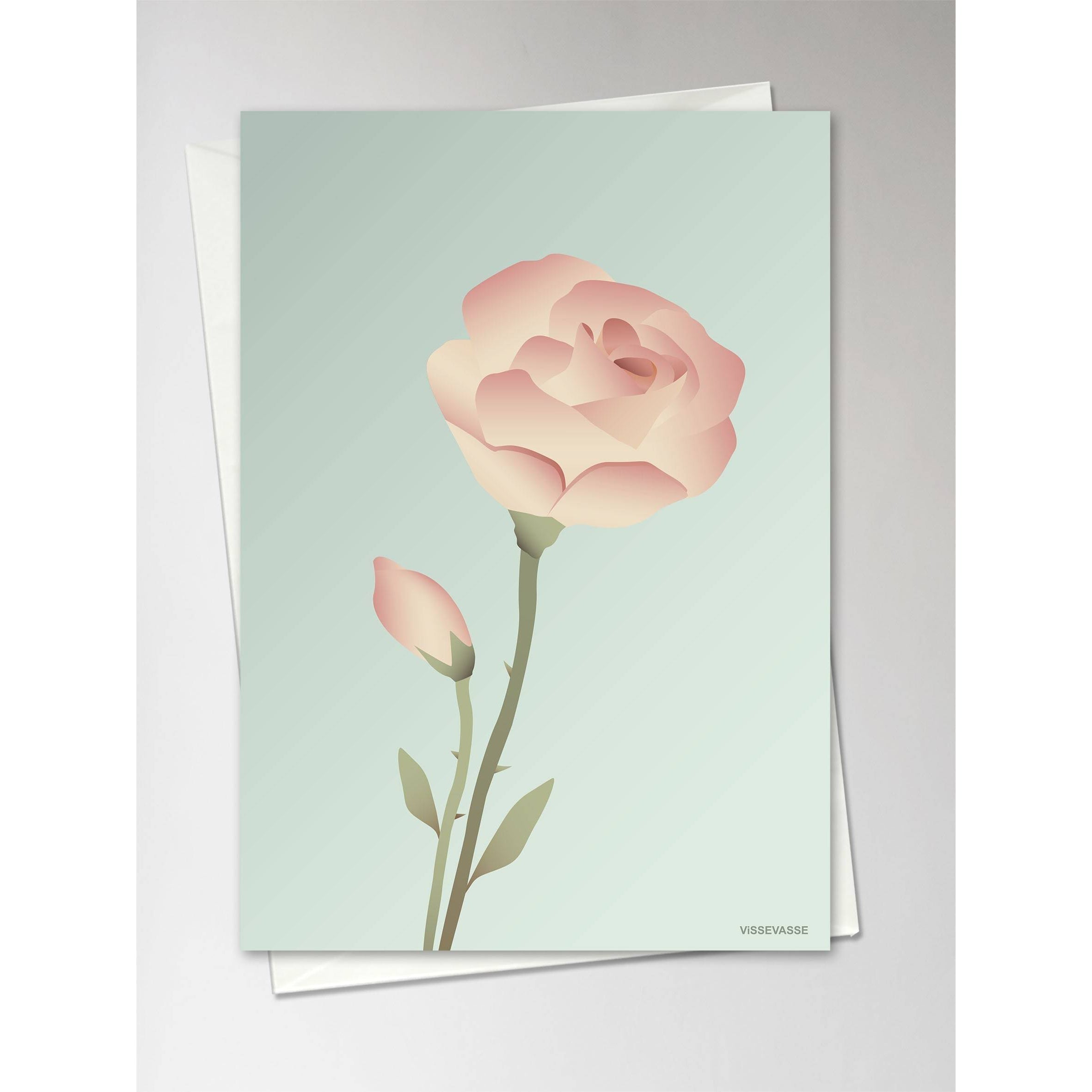 Vissevasse Rose gratulationskort 10.5 x15 cm, mynta