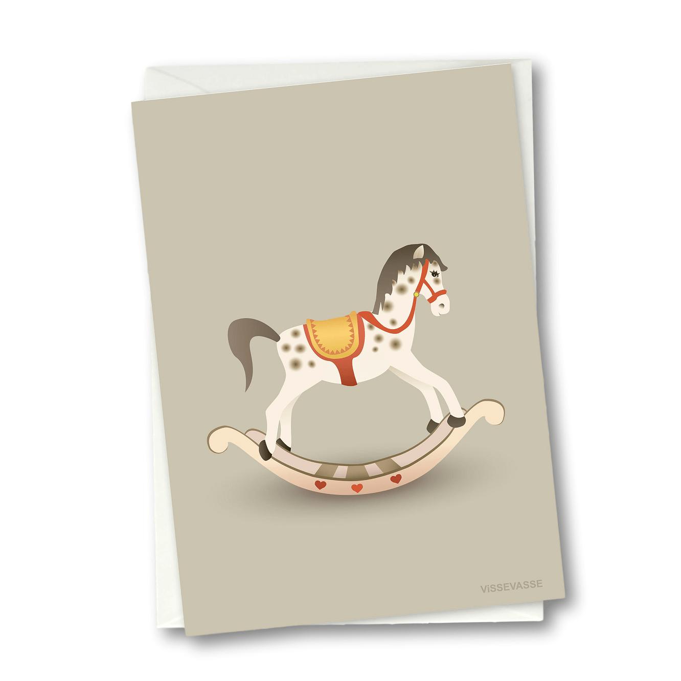 Vissevasse Rocking Horse gratulasjonskort, brunt, 10,5x15cm