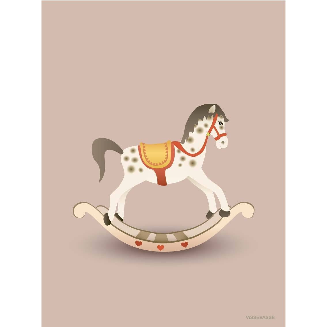 Vissevasse Rocking Horse lykønskningskort, lyserød, 10,5x15cm