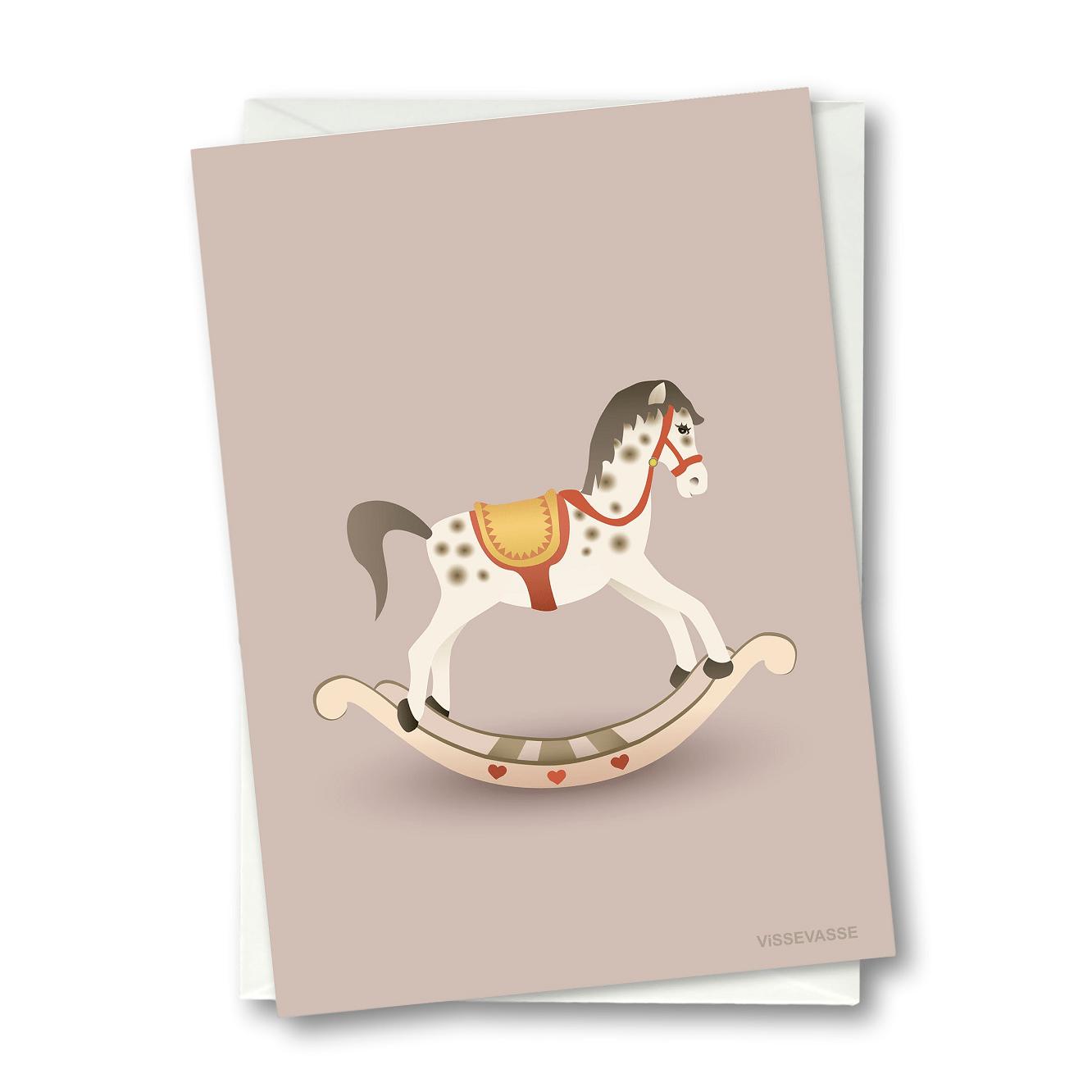 Vissevasse Schaukelpferd-Grußkarte, Rosa, 10,5x15cm