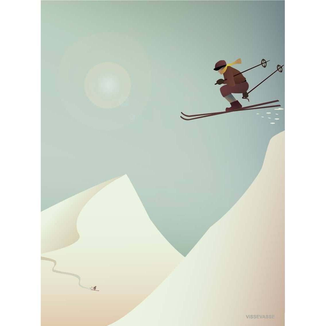Vissevasse Skiing veggspjald, 15 x21 cm