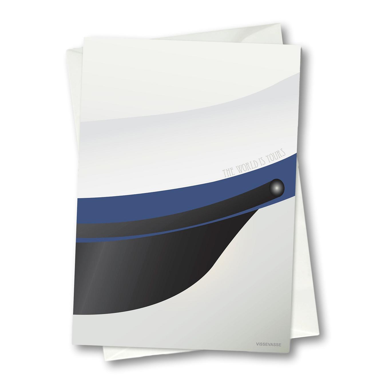 Vissevasse Studenthat lykønskningskort 10,5 x15 cm, blå