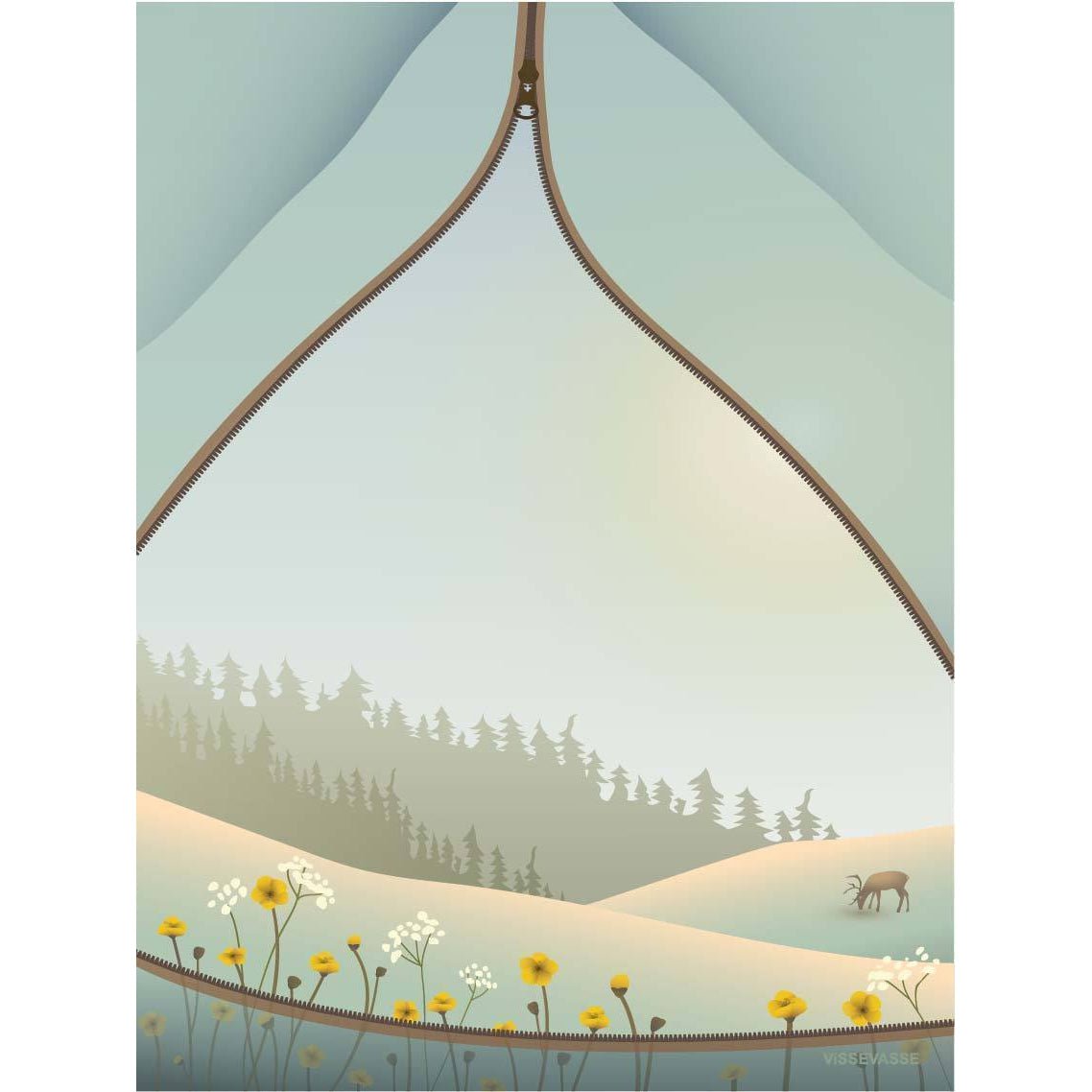 Vissevasse Tält med en vy -affisch, 15 x21 cm