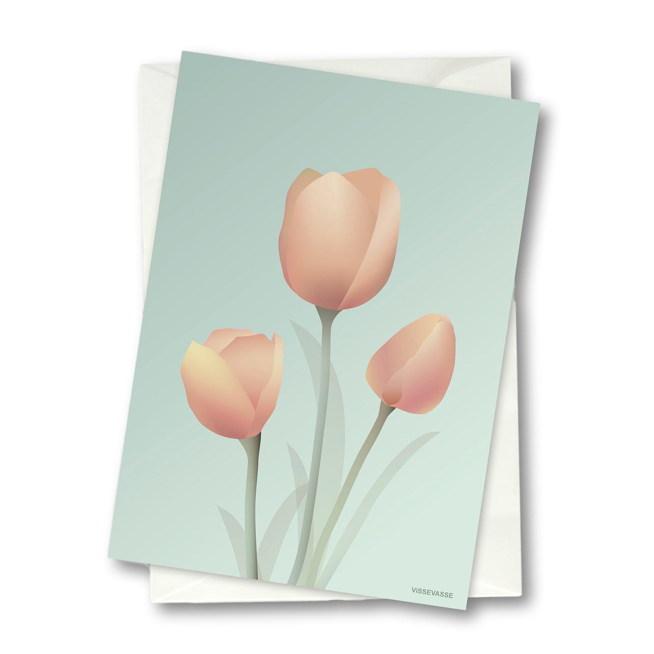 Vissevasse Tulip gratulasjonskort, mynte, 10,5x15cm