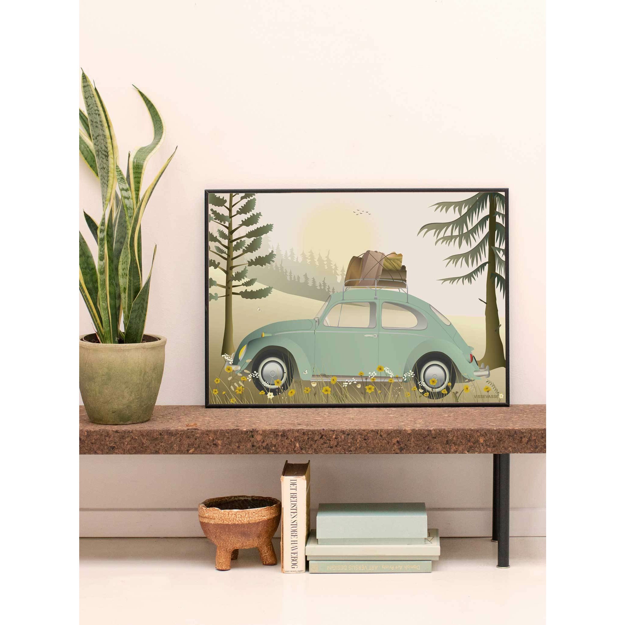 Vissevasse VW Beetle Green Poster, 15 x21 cm