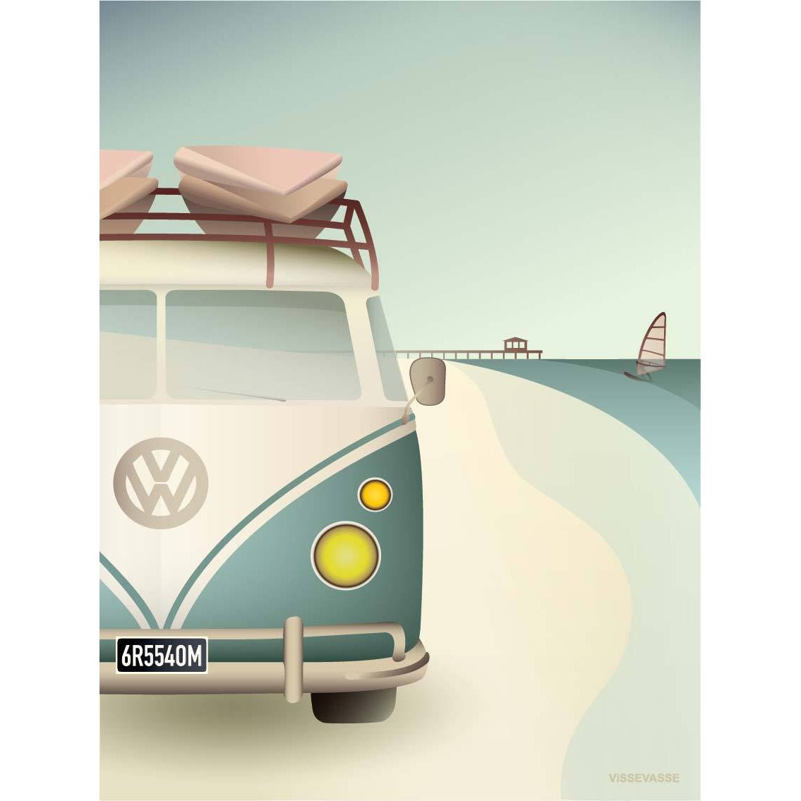 Vissevasse VW Camper -juliste, 15 x21 cm