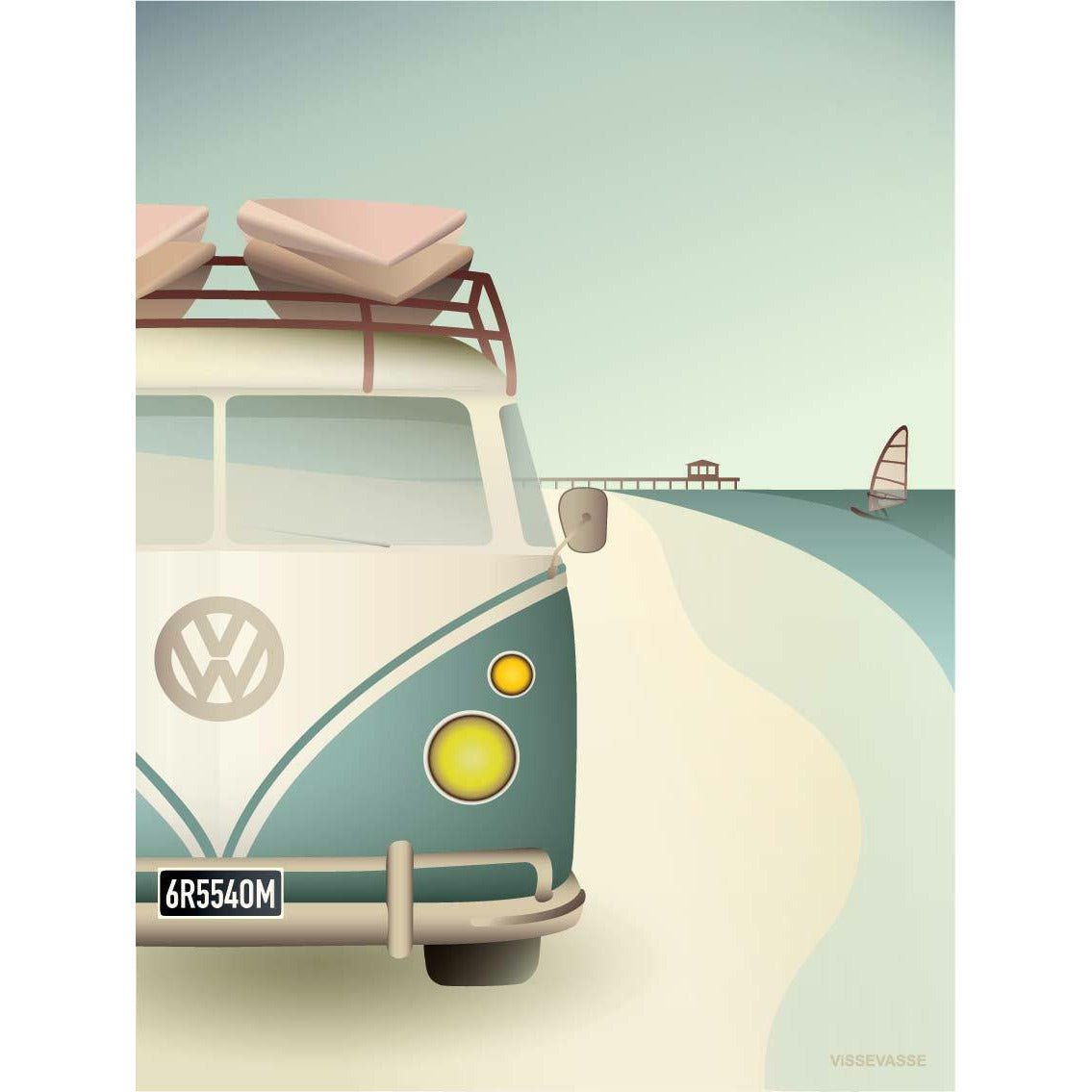 Vissevasse VW Camper -affisch, 30 x40 cm