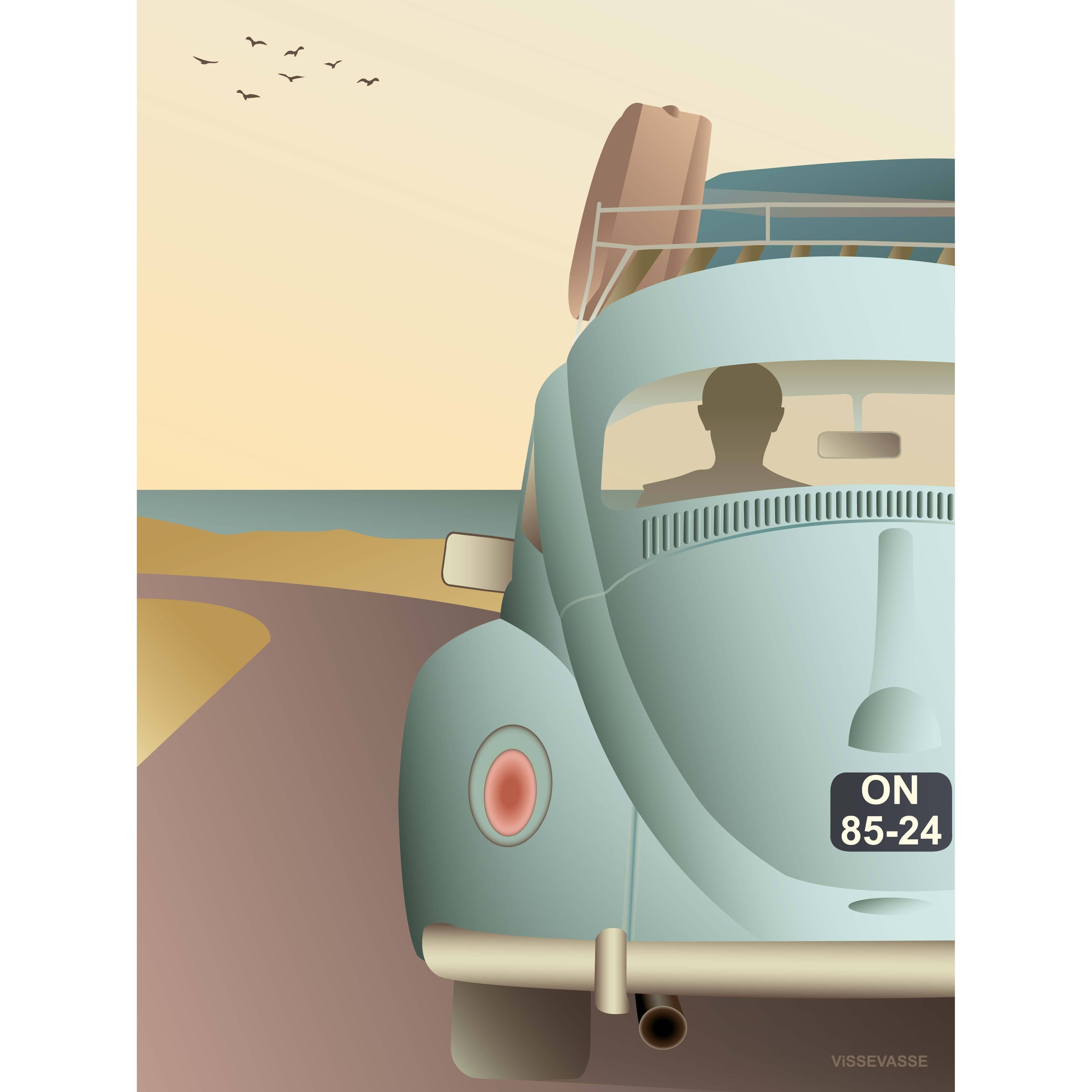 Vissevasse VW Beetle -plakat, 15 x21 cm