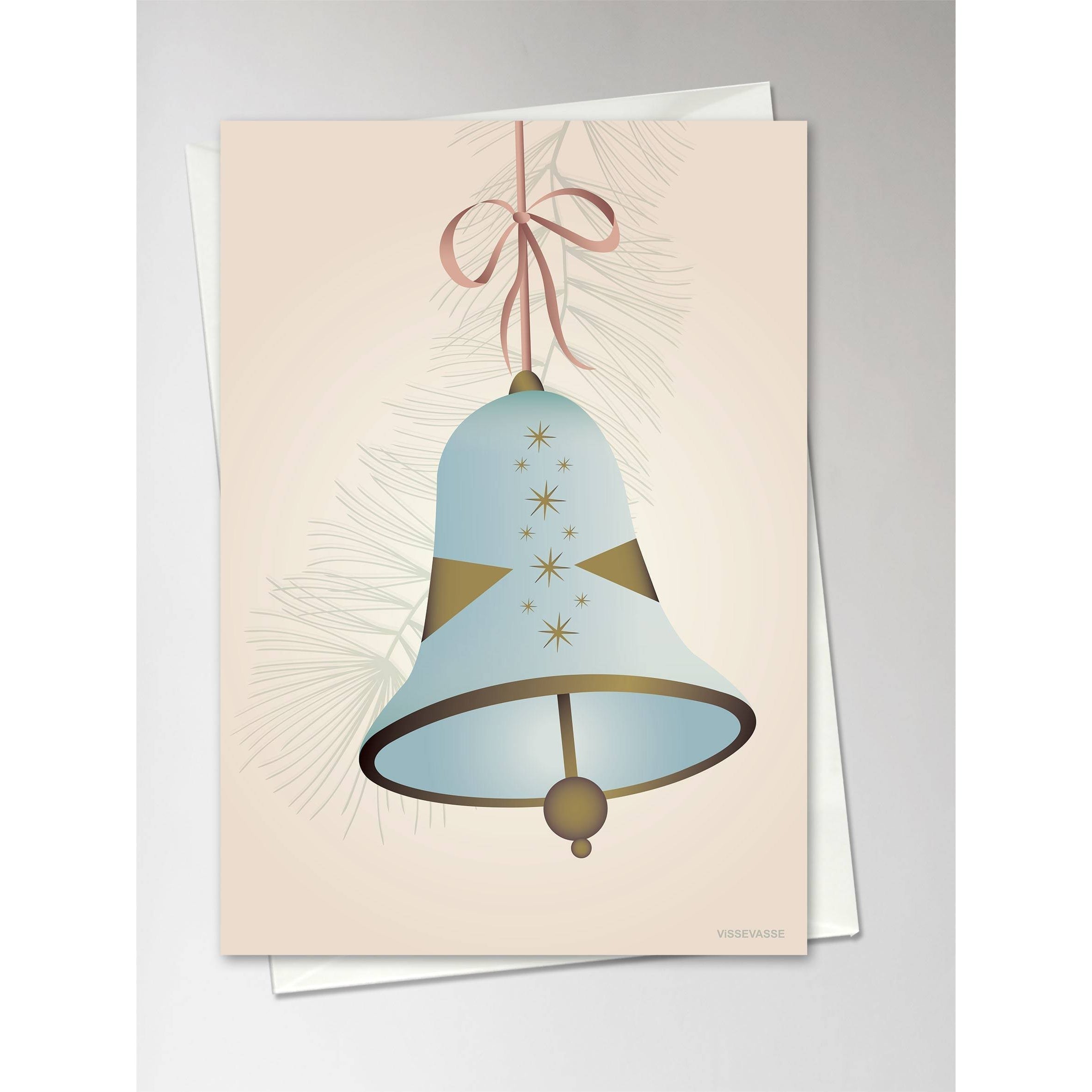 Vissevasse Christmas Bell gratulasjonskort 10.5 x15 cm, blå