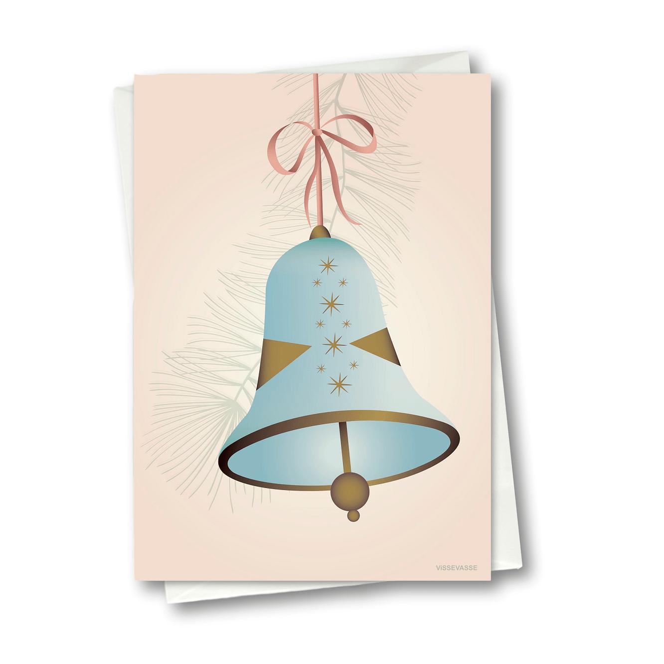 Vissevasse Christmas Bell gratulasjonskort 10.5 x15 cm, blå
