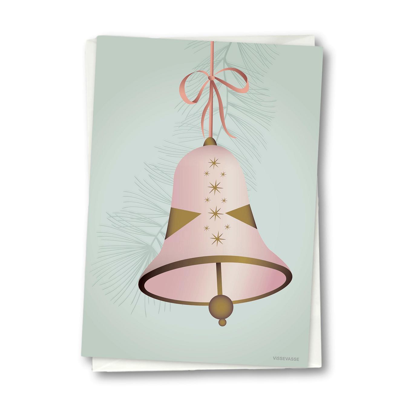 Vissevasse Christmas Bell gratulasjonskort 10,5 x15 cm, rosa