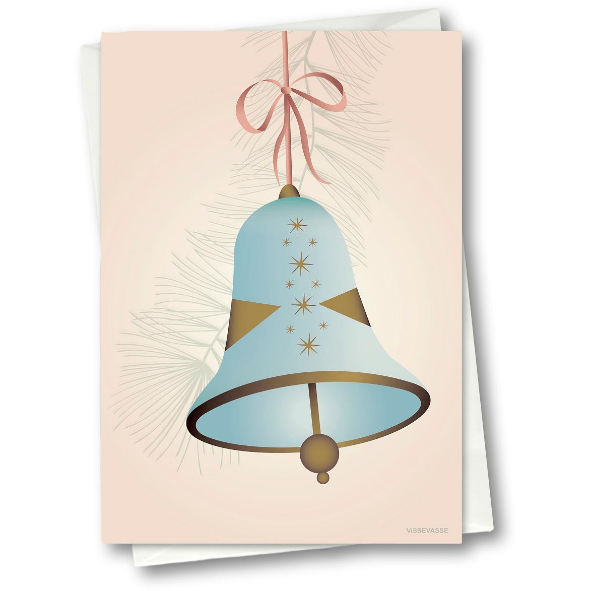 Vissevasse Christmas Bell gratulasjonskort 15 x21 cm, blå