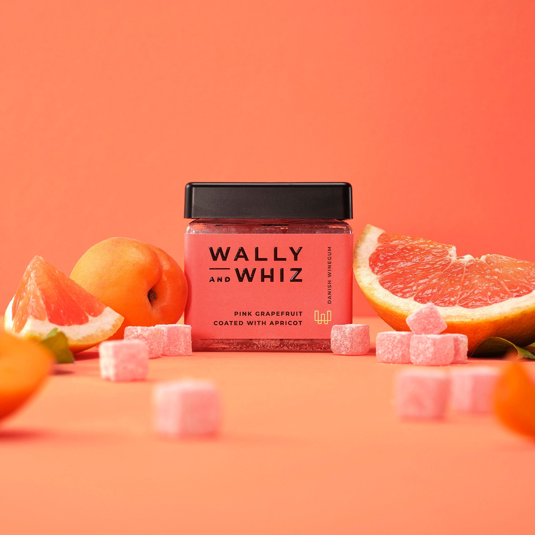 Wally og Whiz Wine Gum Cube, Pink Grapefrukt med aprikoser, 140g