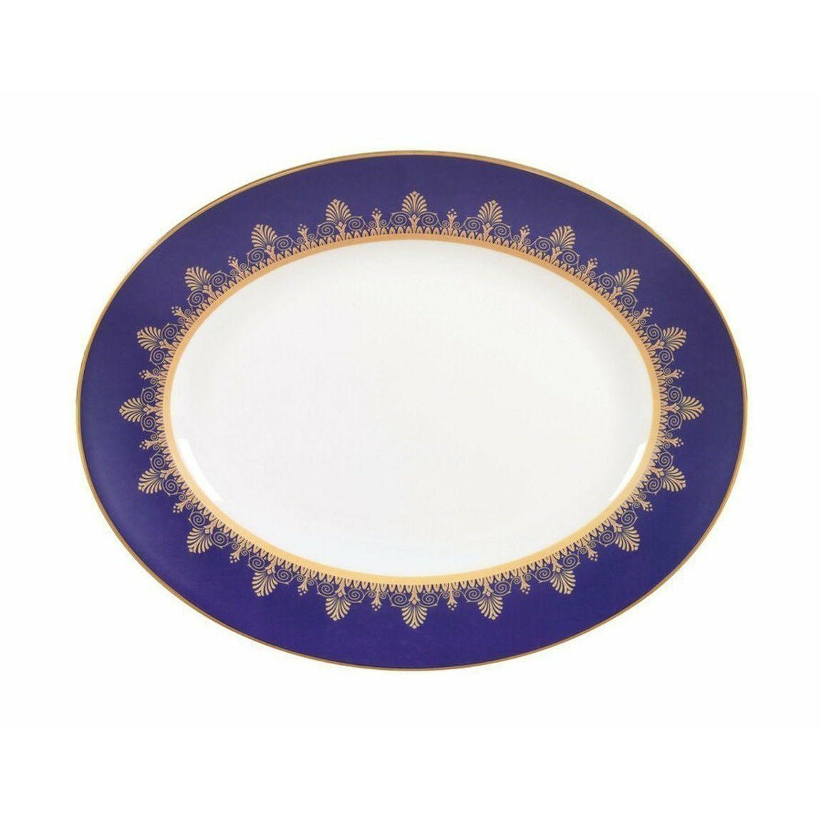 Wedgwood Anthemion blå oval serveringsplatta, W: 35 cm