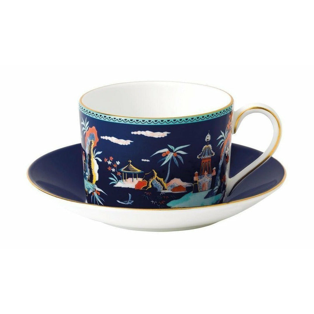 韦格伍德奇迹蓝色宝塔茶杯和索环礼品盒，蓝色