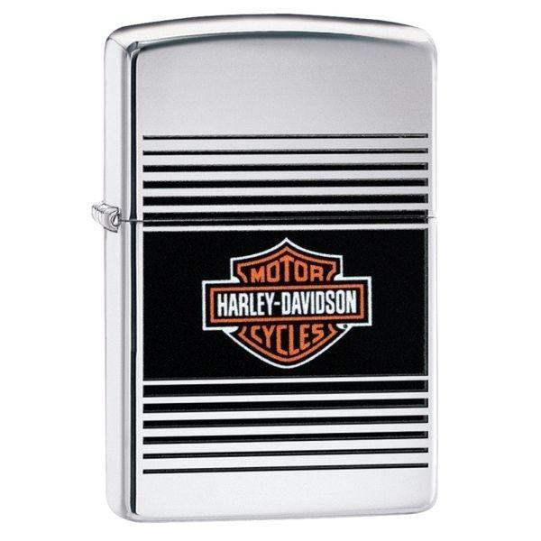 Zippo Harley Davidson Logo og Black Stripes High Polish Chrome Lighter