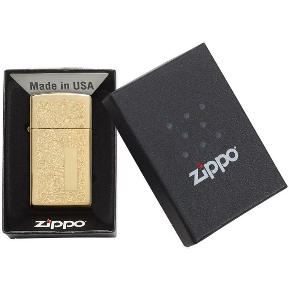 Zippo Venetiaans slanke high -polish messing lichter