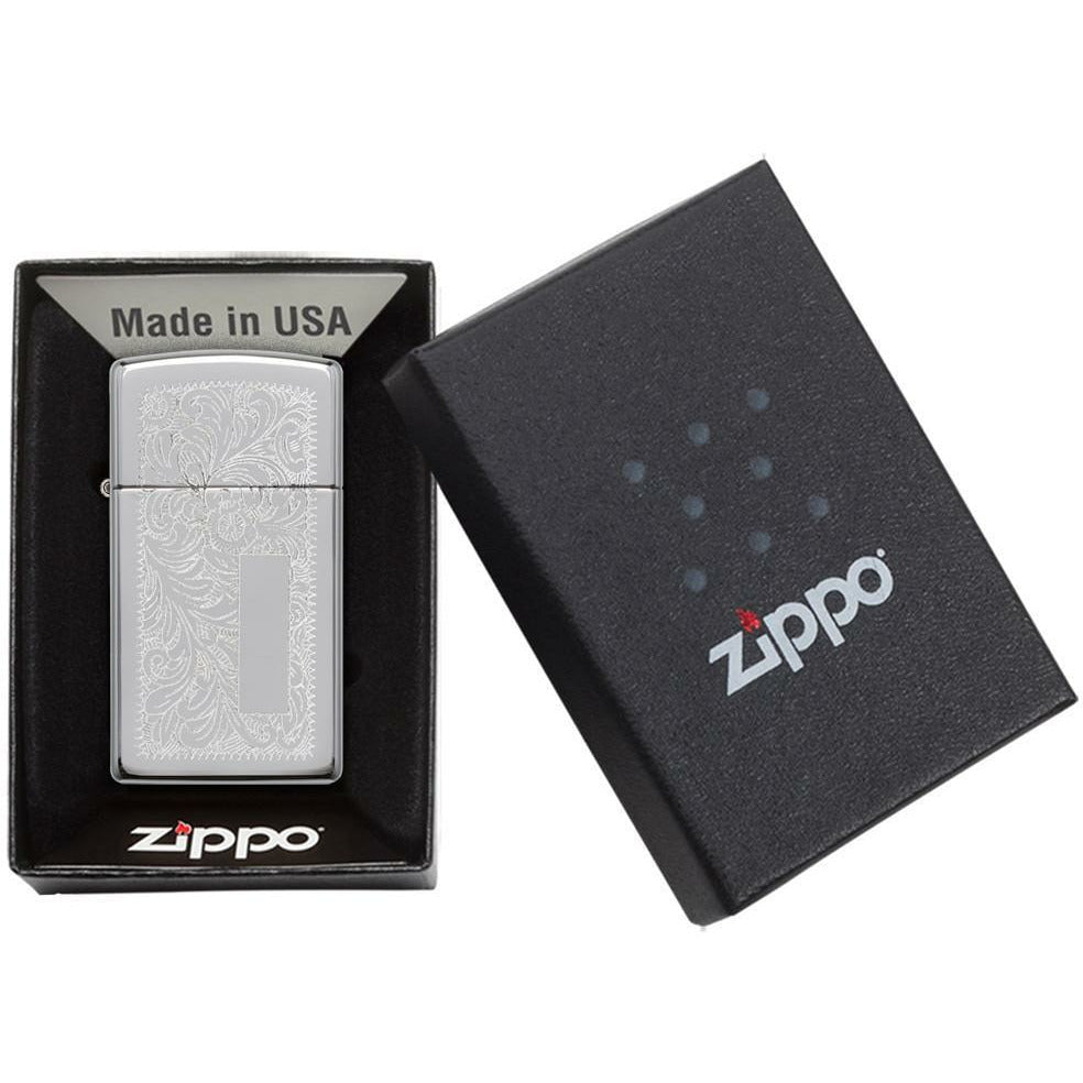Zippo Venetian Slim High Polish Chrome Lighter