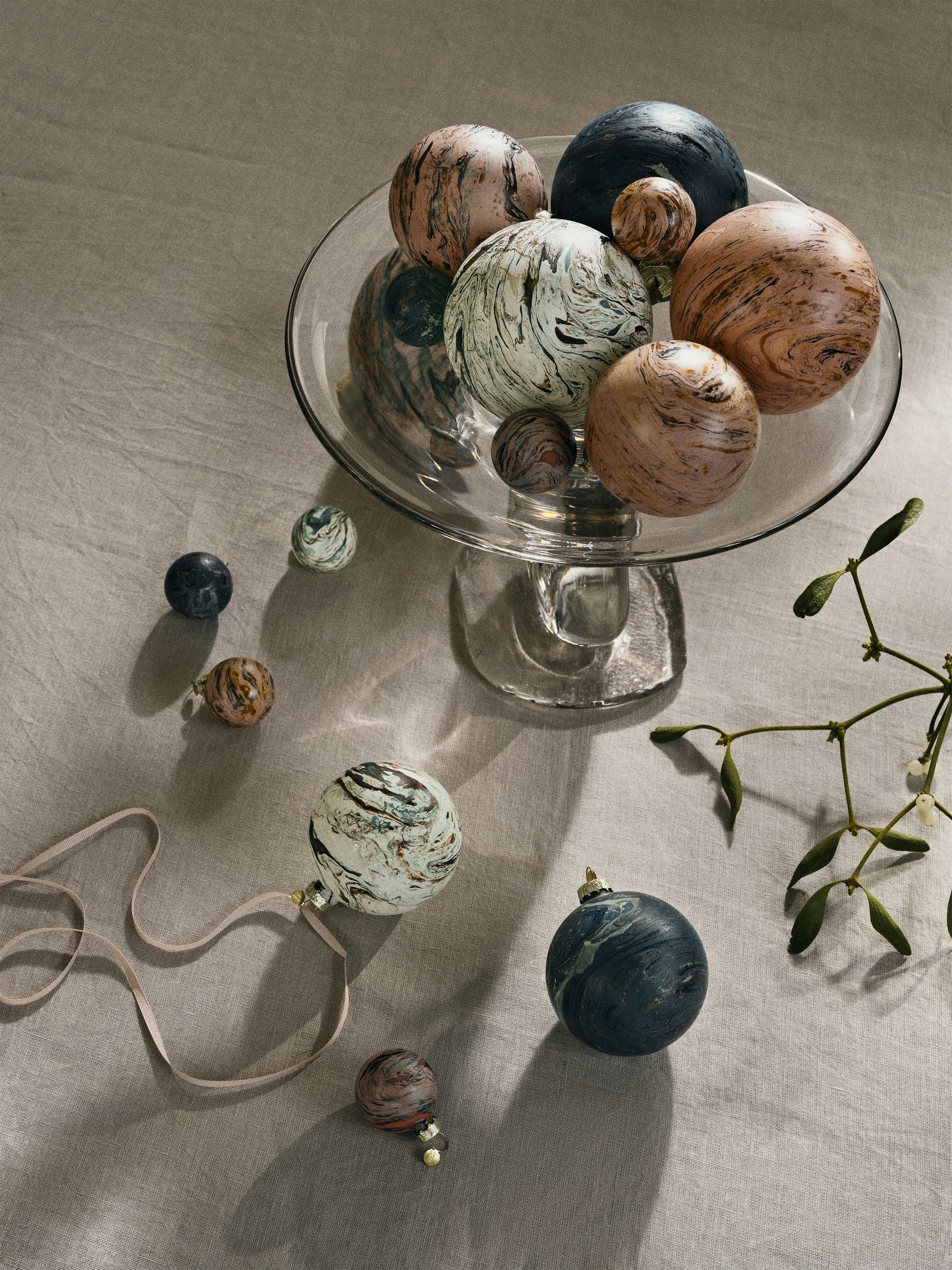 Ferm Living Christmas Marble Baubles Large, Set Of 4
