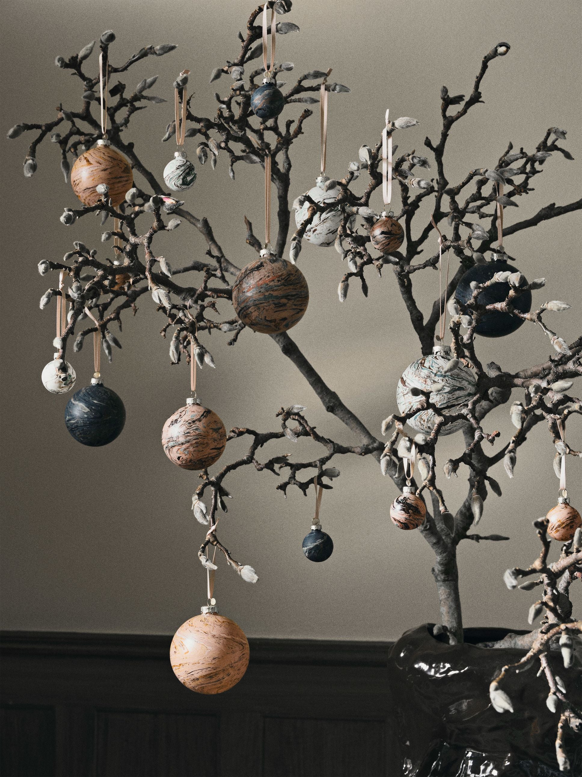 Ferm Living Christmas Marble Baubles Small, Set Of 8
